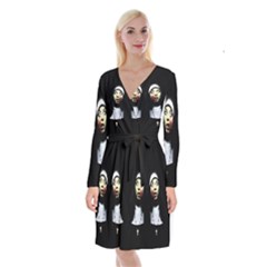 Horror Nuns Long Sleeve Velvet Front Wrap Dress by Valentinaart