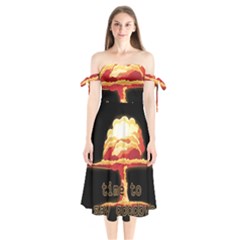 Nuclear Explosion Shoulder Tie Bardot Midi Dress