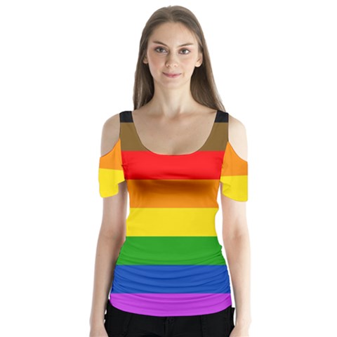 Philadelphia Pride Flag Butterfly Sleeve Cutout Tee  by Valentinaart