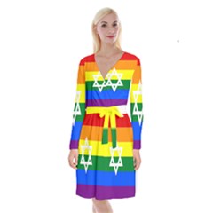 Gay Pride Israel Flag Long Sleeve Velvet Front Wrap Dress by Valentinaart