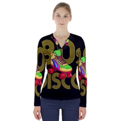 Roller Skater 80s V-neck Long Sleeve Top by Valentinaart