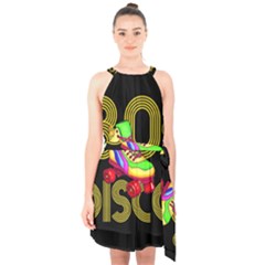 Roller Skater 80s Halter Collar Waist Tie Chiffon Dress