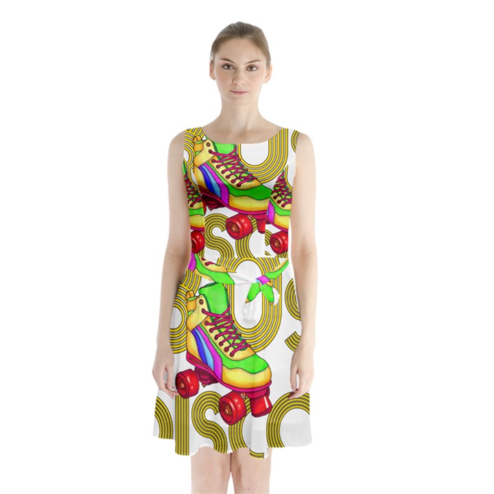 Roller Skater 80s Sleeveless Waist Tie Chiffon Dress