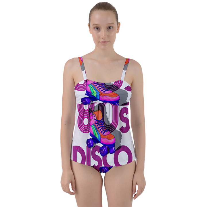 Roller Skater 80s Twist Front Tankini Set