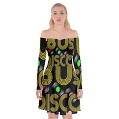  80s Disco Vinyl Records Off Shoulder Skater Dress by Valentinaart