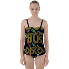  80s Disco Vinyl Records Twist Front Tankini Set