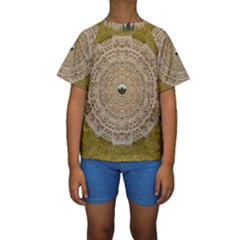 Golden Forest Silver Tree In Wood Mandala Kids  Short Sleeve Swimwear by pepitasart