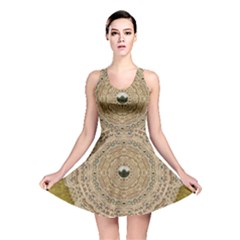 Golden Forest Silver Tree In Wood Mandala Reversible Skater Dress by pepitasart