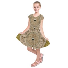 Golden Forest Silver Tree In Wood Mandala Kids  Short Sleeve Dress by pepitasart