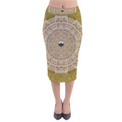 Golden Forest Silver Tree In Wood Mandala Velvet Midi Pencil Skirt by pepitasart