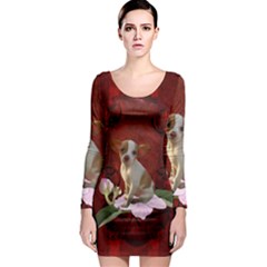 Sweet Little Chihuahua Long Sleeve Bodycon Dress by FantasyWorld7