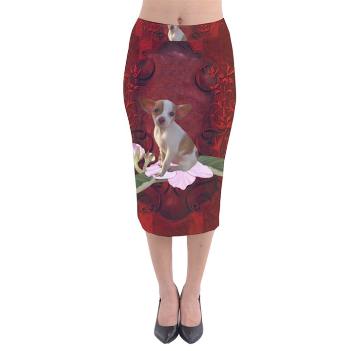 Sweet Little Chihuahua Velvet Midi Pencil Skirt