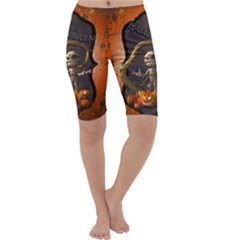 Halloween, Funny Mummy With Pumpkins Cropped Leggings  by FantasyWorld7