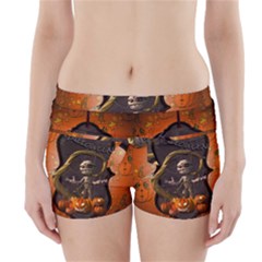 Halloween, Funny Mummy With Pumpkins Boyleg Bikini Wrap Bottoms by FantasyWorld7