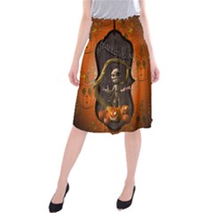 Halloween, Funny Mummy With Pumpkins Midi Beach Skirt by FantasyWorld7