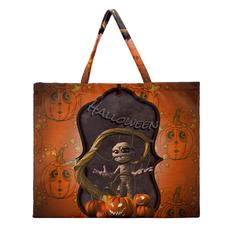 Halloween, Funny Mummy With Pumpkins Zipper Large Tote Bag