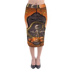 Halloween, Funny Mummy With Pumpkins Midi Pencil Skirt by FantasyWorld7