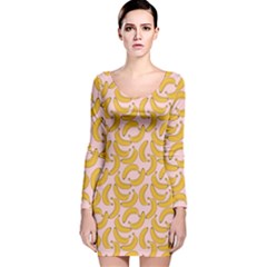 Pastel Pink And Yellow Banana Pattern Long Sleeve Velvet Bodycon Dress