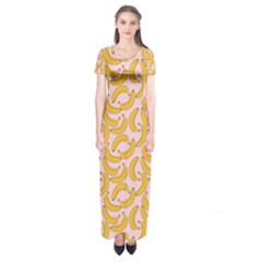 Pastel Pink And Yellow Banana Pattern Short Sleeve Maxi Dress