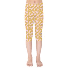 Pastel Pink And Yellow Banana Pattern Kids  Capri Leggings 