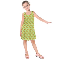 Green And Yellow Banana Bunch Pattern Kids  Sleeveless Dress by NorthernWhimsy