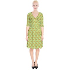 Green And Yellow Banana Bunch Pattern Wrap Up Cocktail Dress