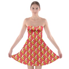 Bright Pink And Yellow Peeled Banana Patterns Strapless Bra Top Dress by NorthernWhimsy