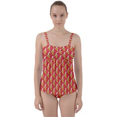 Bright Pink And Yellow Peeled Banana Patterns Twist Front Tankini Set