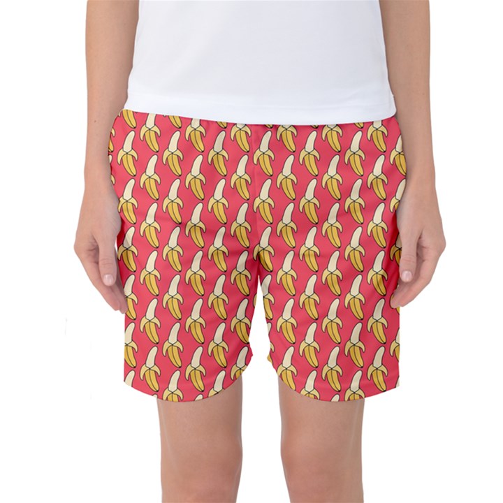 Bright Pink and Yellow Peeled Banana Patterns Women s Basketball Shorts