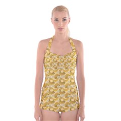 Yellow Banana Pattern Boyleg Halter Swimsuit  by NorthernWhimsy