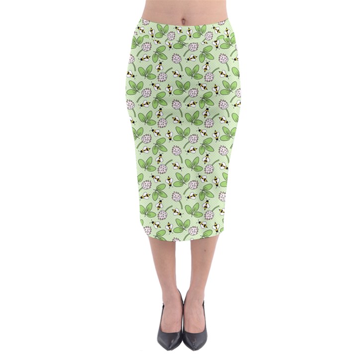 Bees And Green Clover Midi Pencil Skirt