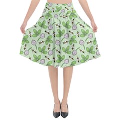 Bees And Green Clover Flared Midi Skirt by NorthernWhimsy