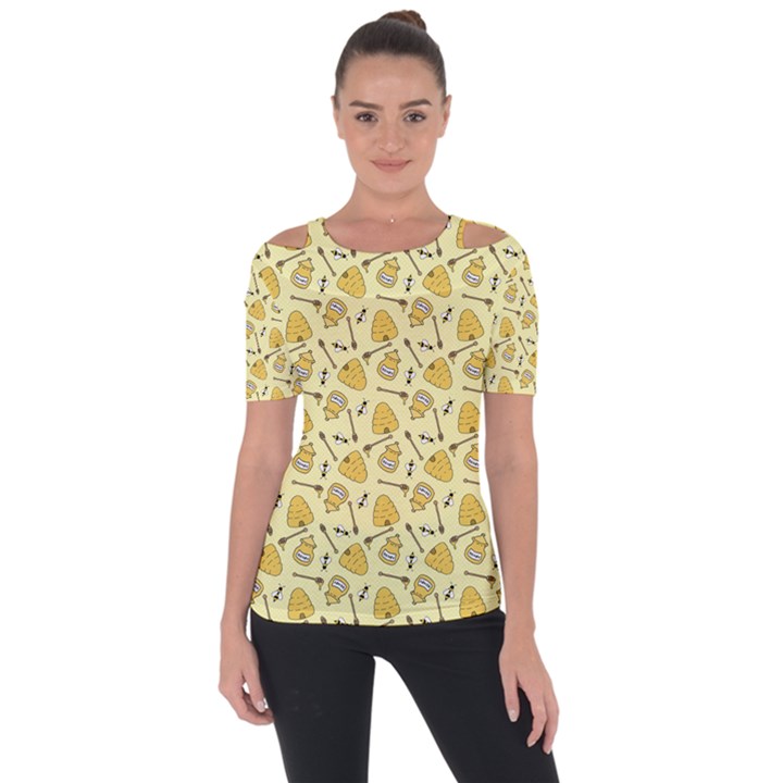 Yellow Beehives And Honey Pattern Short Sleeve Top