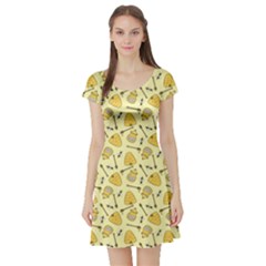 Yellow Beehives And Honey Pattern Short Sleeve Skater Dress by NorthernWhimsy