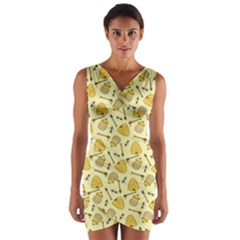 Yellow Beehives And Honey Pattern Wrap Front Bodycon Dress by NorthernWhimsy