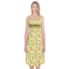 Yellow Beehives And Honey Pattern Midi Sleeveless Dress by NorthernWhimsy