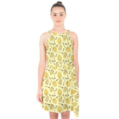 Yellow Beehives And Honey Pattern Halter Collar Waist Tie Chiffon Dress by NorthernWhimsy