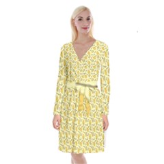 Yellow Beehives And Honey Pattern Long Sleeve Velvet Front Wrap Dress by NorthernWhimsy