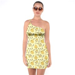 Yellow Beehives And Honey Pattern One Soulder Bodycon Dress