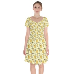 Yellow Beehives And Honey Pattern Short Sleeve Bardot Dress by NorthernWhimsy