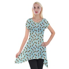 Blue Honeybee Pattern Short Sleeve Side Drop Tunic by NorthernWhimsy