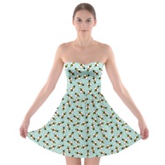 Blue Honeybee Pattern Strapless Bra Top Dress