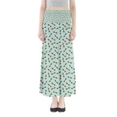 Blue Honeybee Pattern Full Length Maxi Skirt