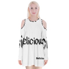 Belicious Logo Velvet Long Sleeve Shoulder Cutout Dress