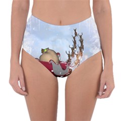 Christmas, Santa Claus With Reindeer Reversible High-waist Bikini Bottoms by FantasyWorld7