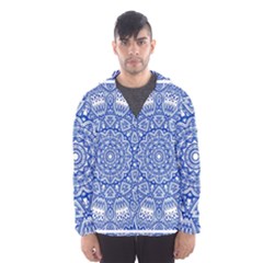 Blue Mandala Art Pattern Hooded Wind Breaker (men) by paulaoliveiradesign