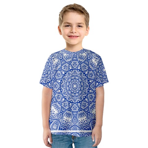 Blue Mandala Art Pattern Kids  Sport Mesh Tee by paulaoliveiradesign