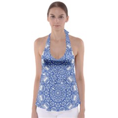 Blue Mandala Art Pattern Babydoll Tankini Top by paulaoliveiradesign