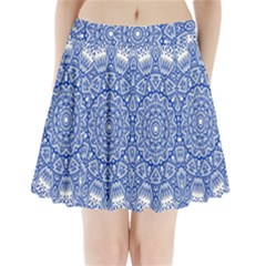 Blue Mandala Art Pattern Pleated Mini Skirt by paulaoliveiradesign