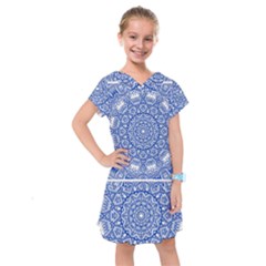 Blue Mandala Art Pattern Kids  Drop Waist Dress